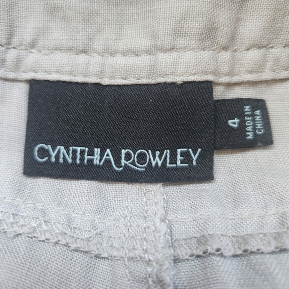 CYNTHIA ROWLEY WOMENS 100% LINEN PANTS SZ4 SAILOR BUTTON LAGENLOOK BEIGE - Picture 7 of 9